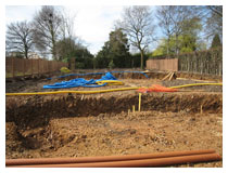 Landscaping – about to install footings and drainage.  Garden design and landscaping in Hertfordshire.